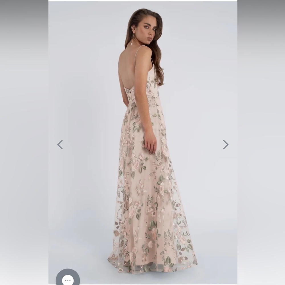 Jenny Yoo Floral Print Dress in Cream and Green